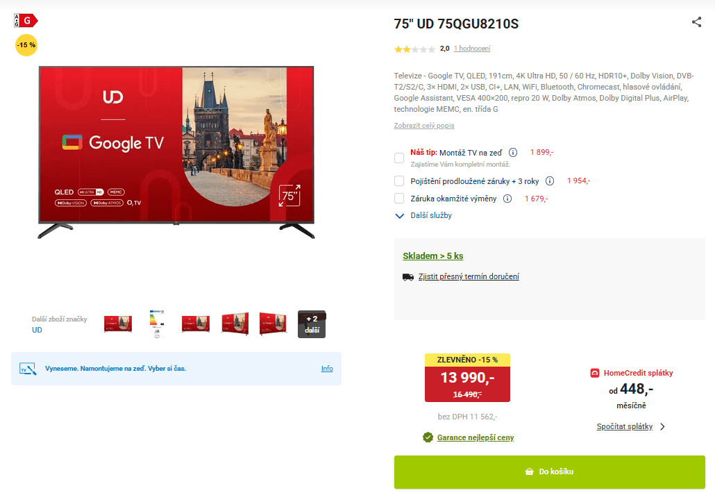 4K Google TV Atmos 191 cm, UD