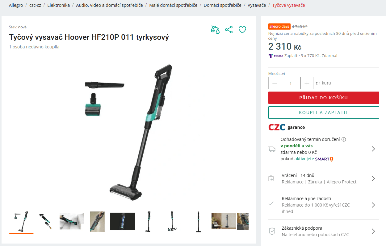 Tyčový vysavač Hoover