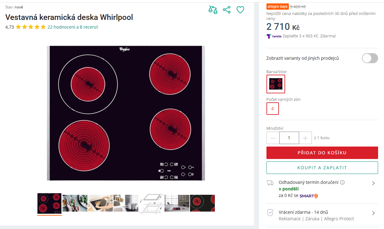 Sklokeramická vestavná deska Whirlpool 