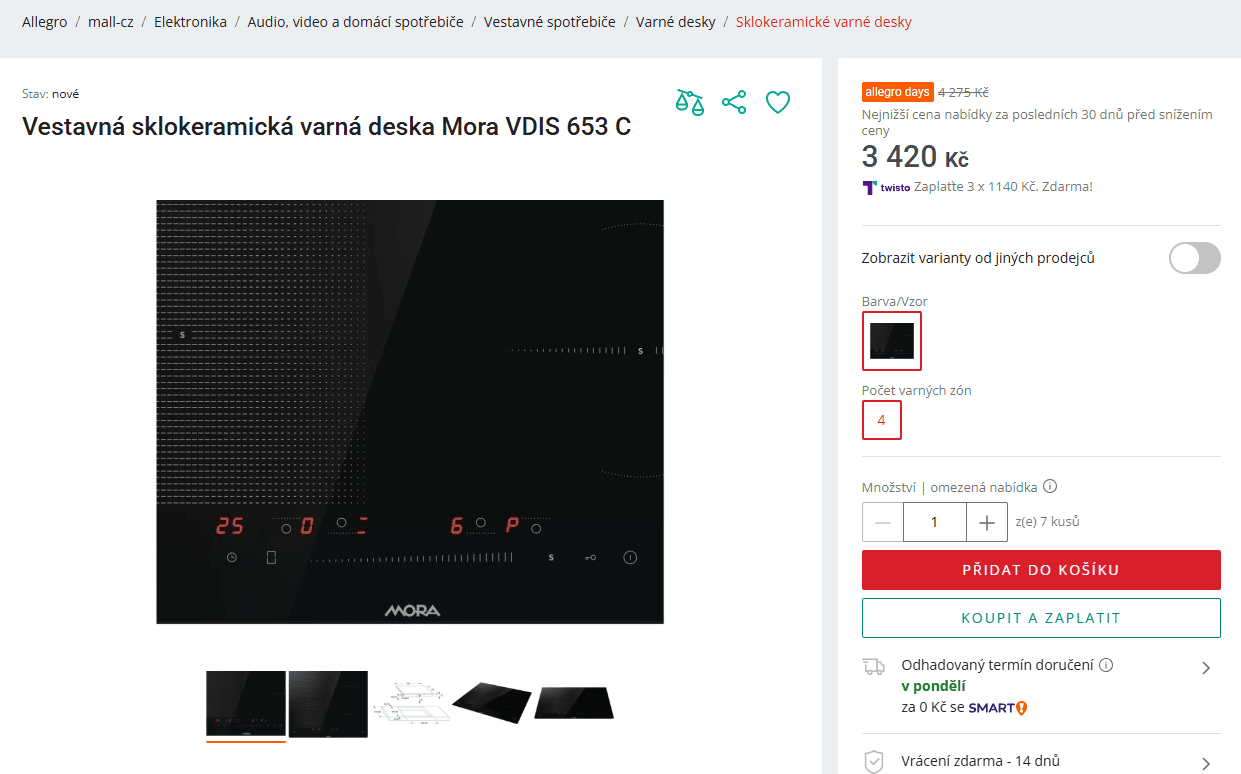 Sklokeramická vestavná deska Mora