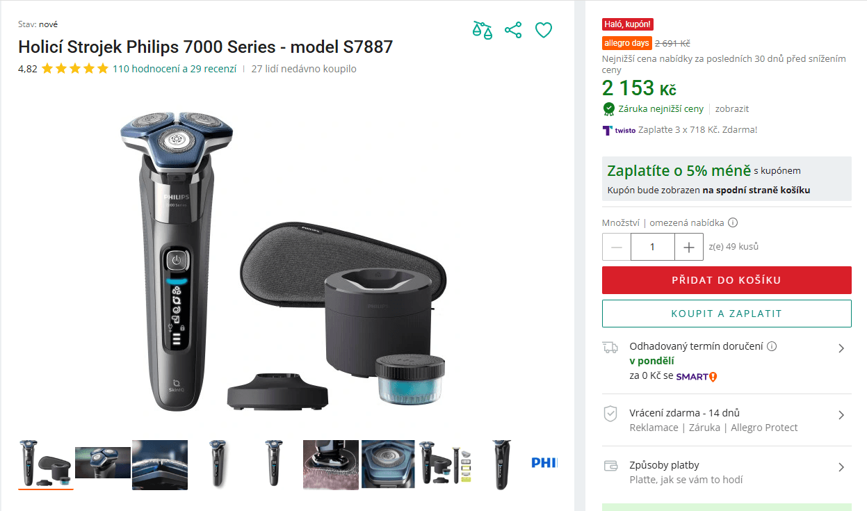 Aku holící strojek Philips Wet & Dry S7887