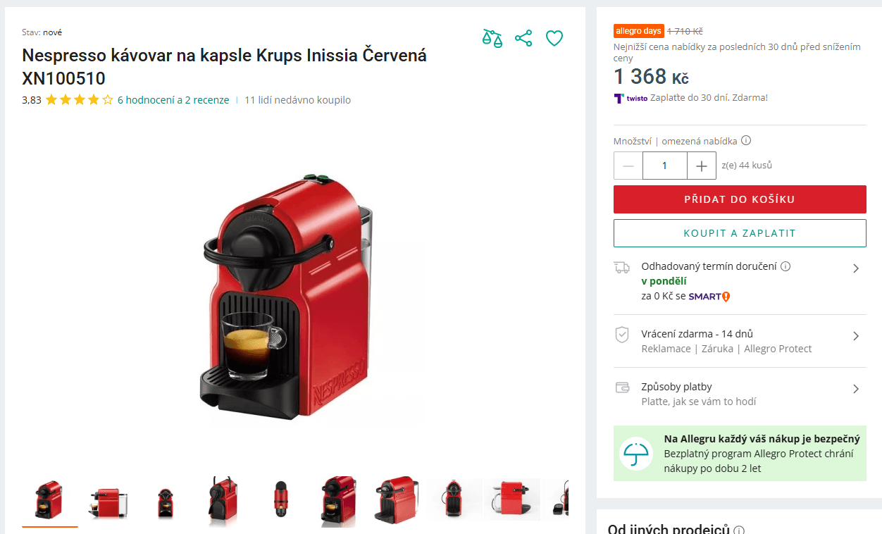 Kávovar Nespresso Krups Inissia