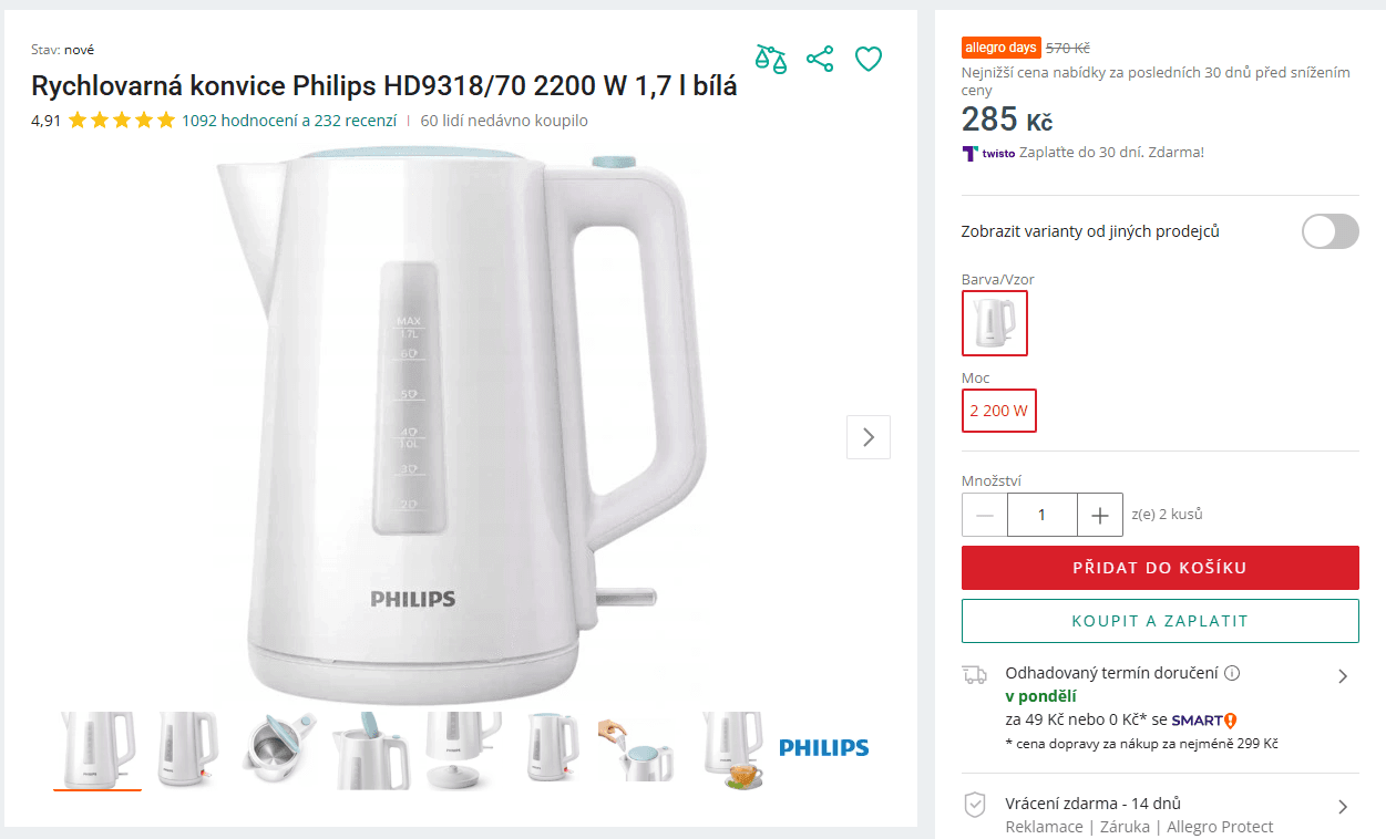 Rychlovarná konvice Philips 1,7 l