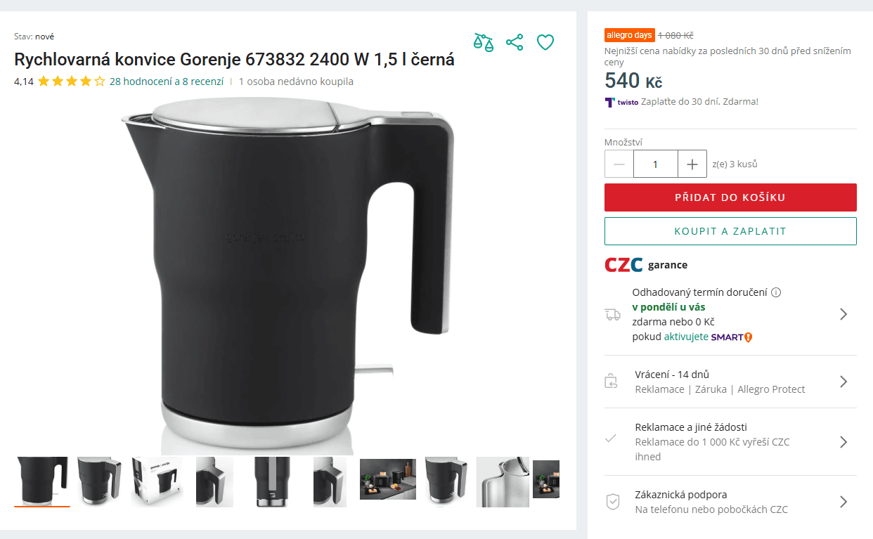 Rychlovarná konvice Gorenje 1,5 l
