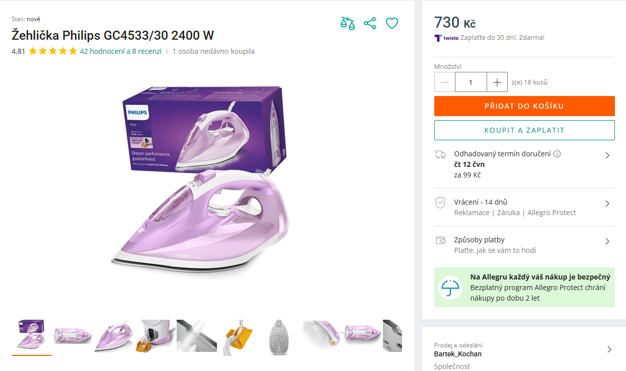 Napařovací žehlička Philips GC4533/30