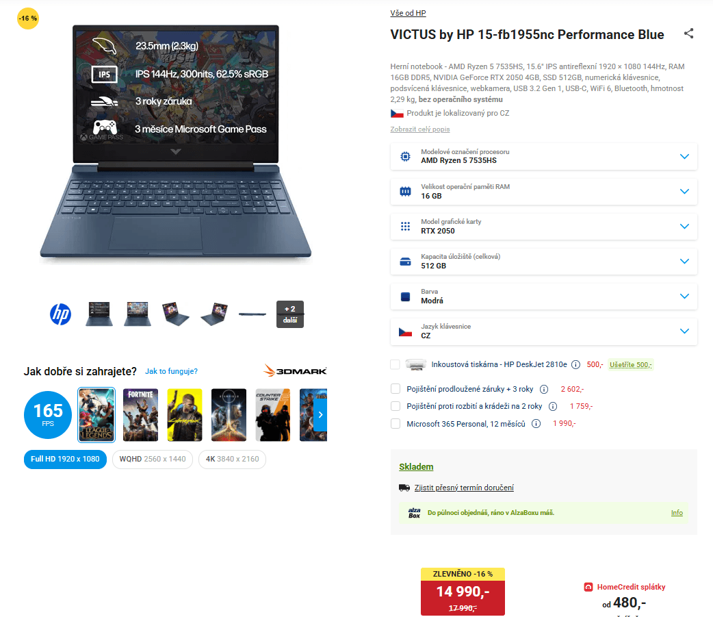 HP 4,55GHz, 16/512GB, Nvidia 4GB, 15,6"