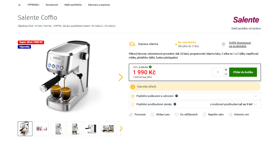 Pákový kávovar Salente Coffio 