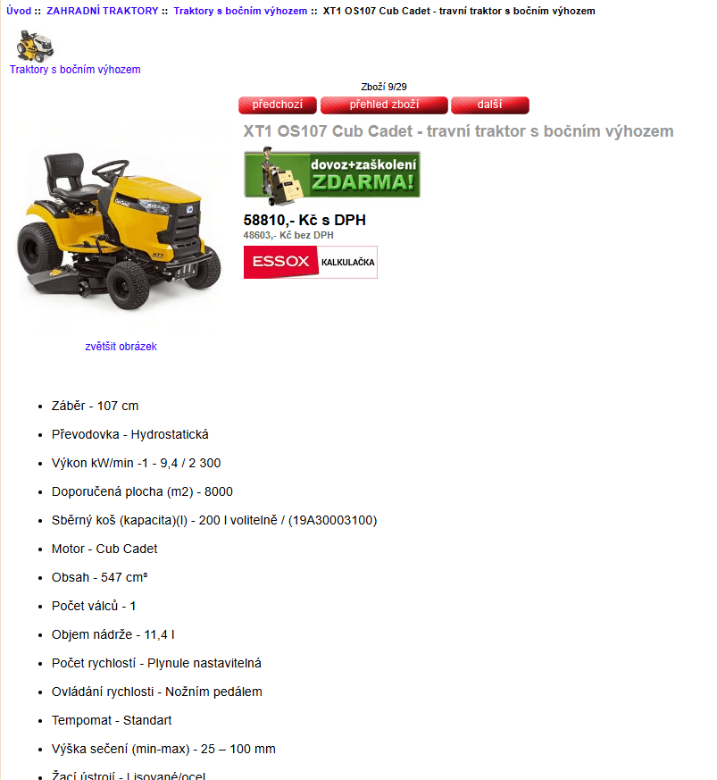 Zahradní traktor Cub Cadet 107cm