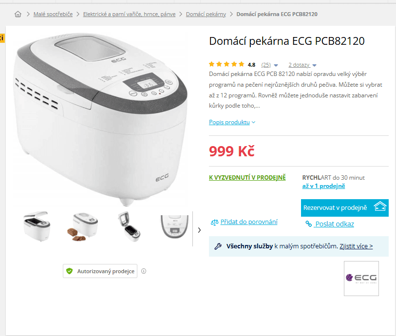 Domácí pekárna ECG 12prg, 1,25kg