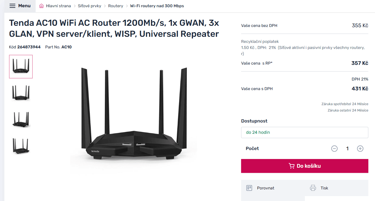 Wifi router Tenda, dual band, 1,2GB/s