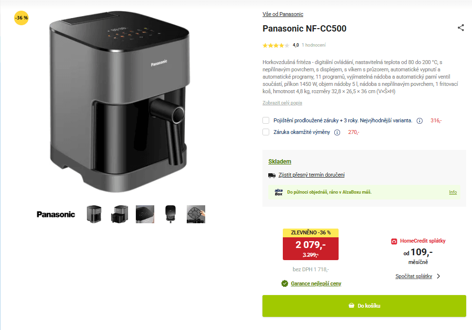 Horkovzdušná fritéza Panasonic 5l.
