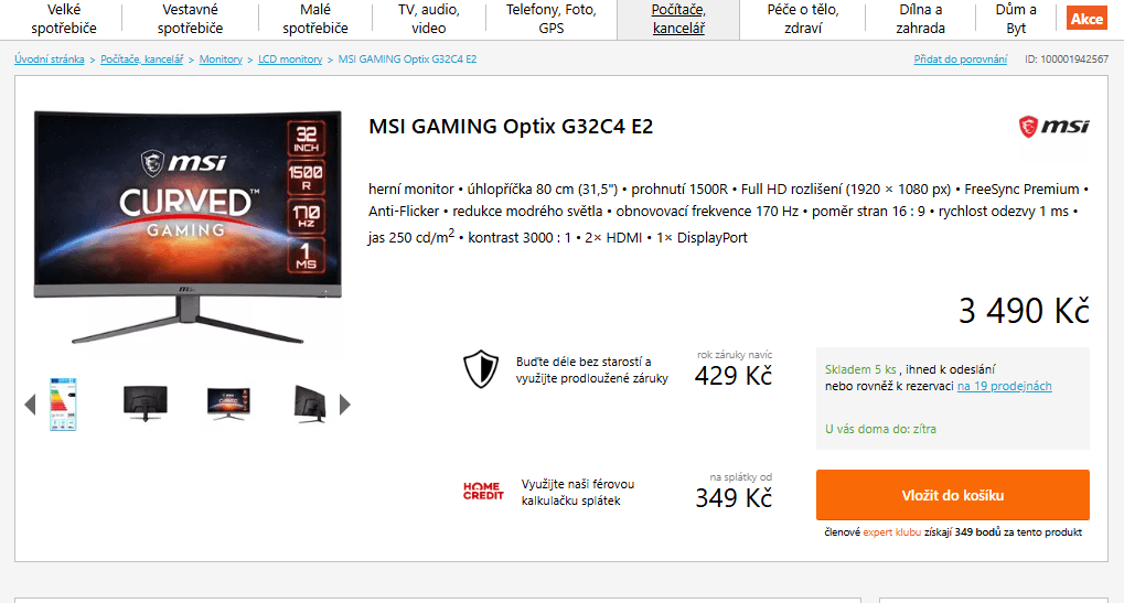 Curved herní PC monitor MSI 32"