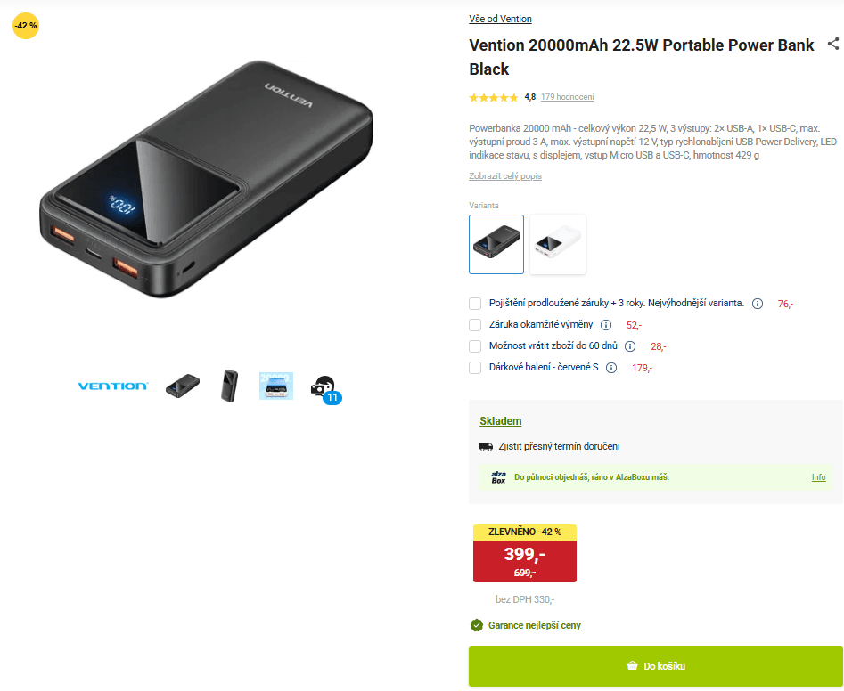 Powerbanka 20000 mAh Vention 22.5W