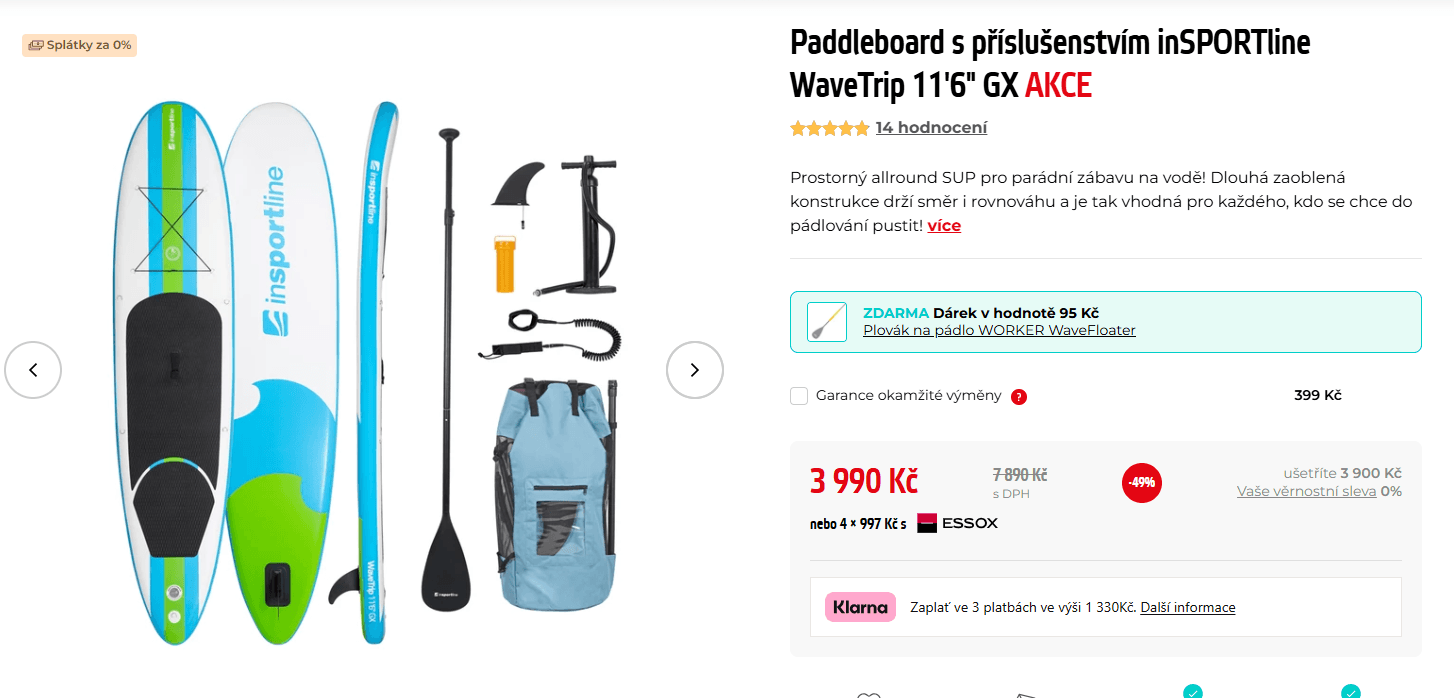 Paddleboard Insportline, 11,6", příslušenství