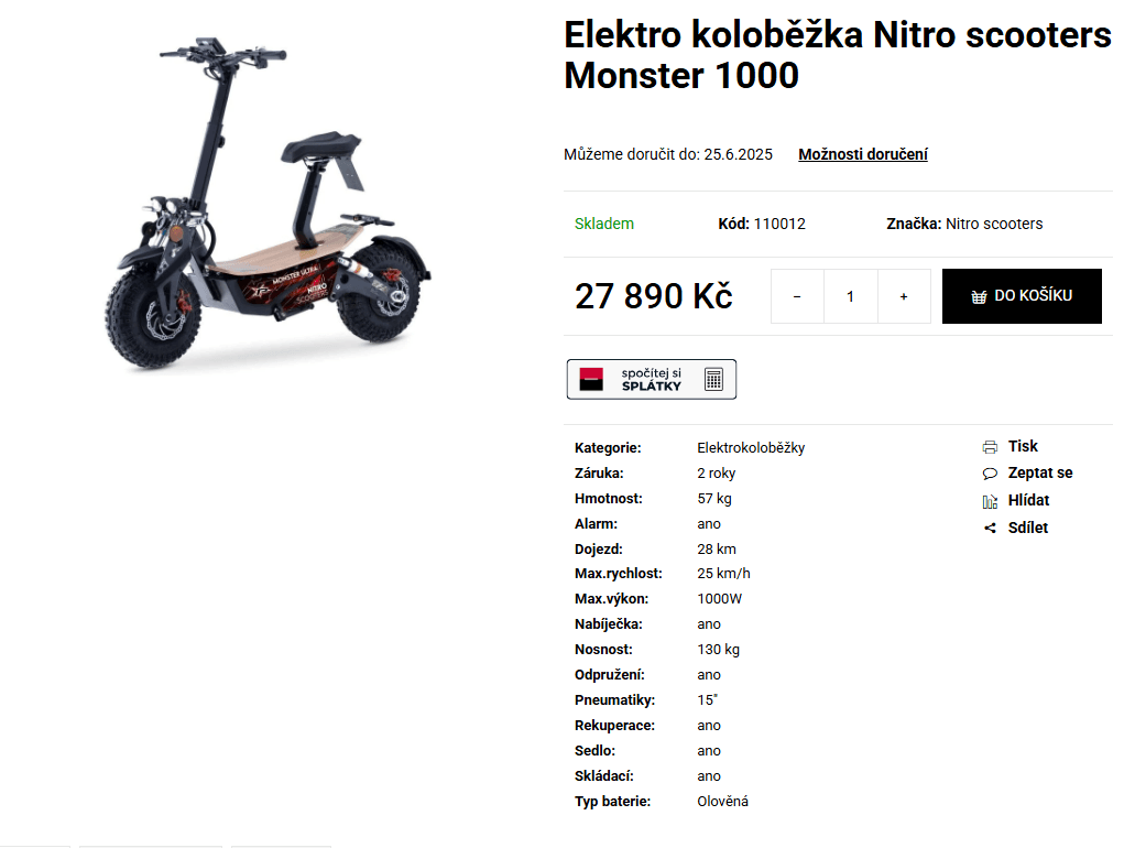El. koloběžka Nitro Monster 25km, 48km dojezd