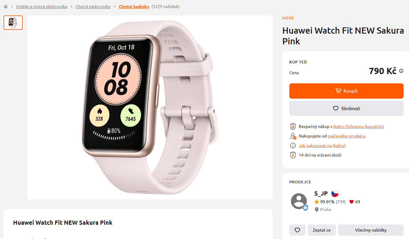 Chytré hodinky Huawei Watch Fit NEW Sakura
