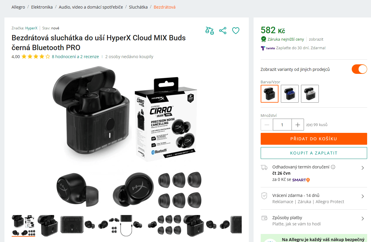 Herní BT sluchátka HyperX Cirro, 35hod.