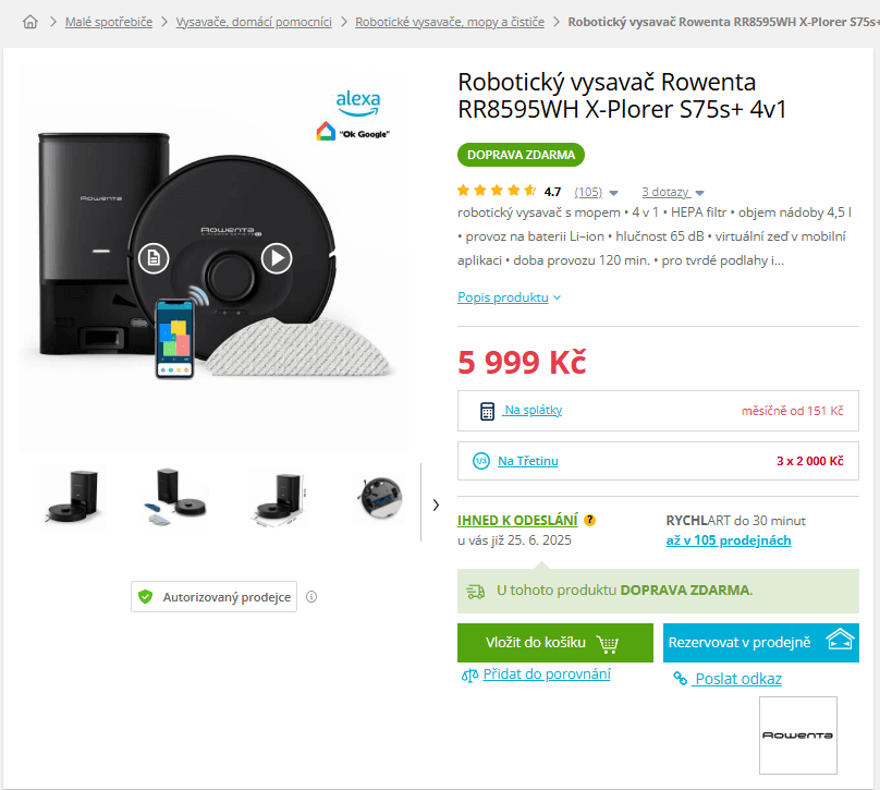 Robot vysavač, mop Rowenta, stanice, 4v1