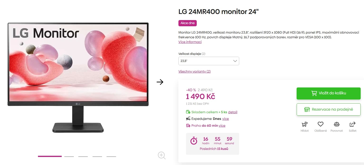 Full HD PC monitor LG, 24"