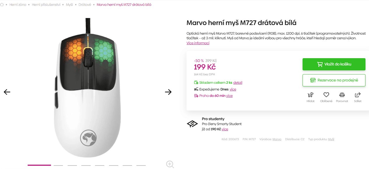 Herní myš Marvo, RGB, 6 tlačítek