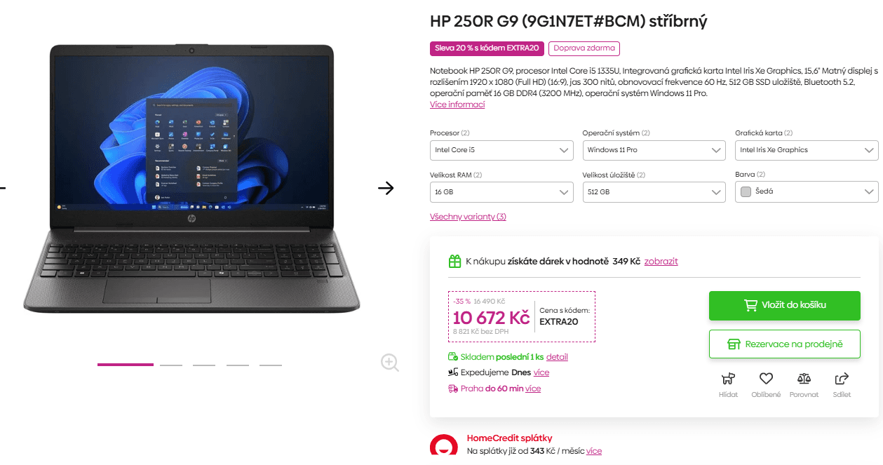 HP i5 4,6GHz, 16/512GB, 15,6"