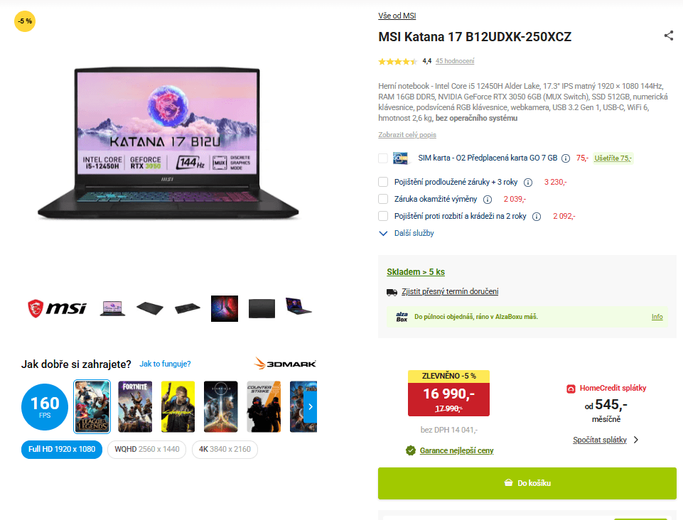 MSI i5 4,4GHz, 16GB RAM, 6GB Nvidia, 17,3"