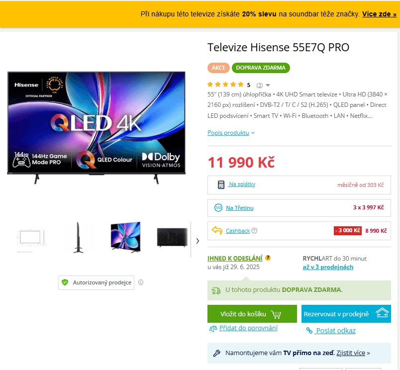 4K Atmos TV, 139cm, Hisense