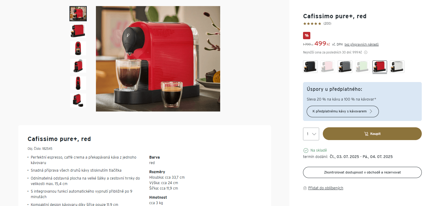 Kávovar Tchibo Cafissimo Pure+, kapsle