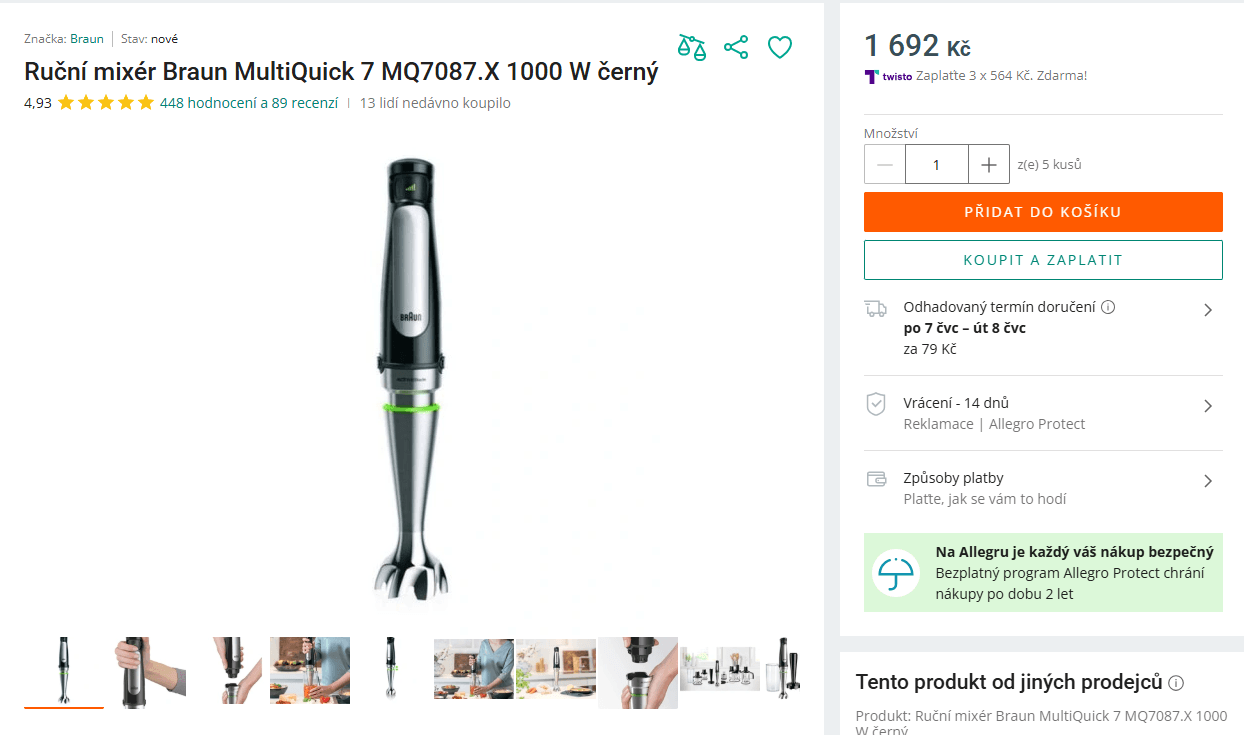 Multifunkční tyčový mixér Braun MultiQuick 7