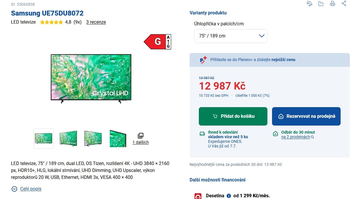 4K Smart TV 191cm Samsung