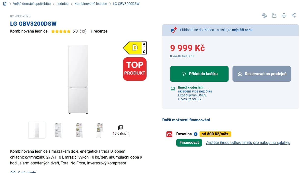 Lednice LG, TNF, technologie, 203cm