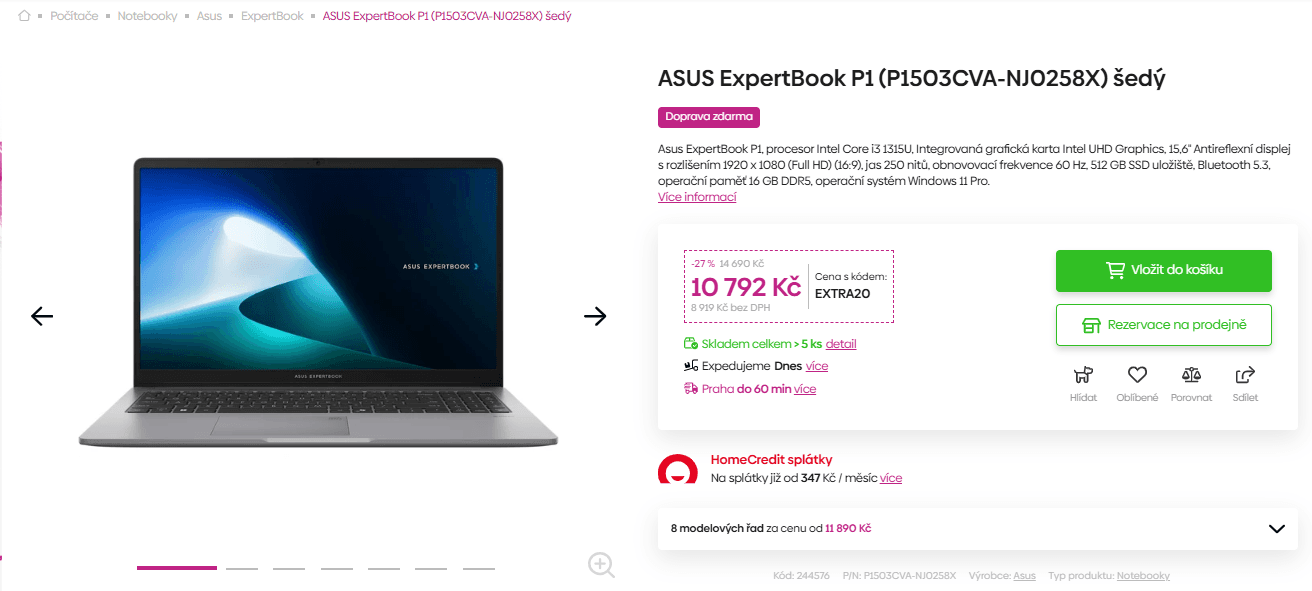 Asus i3 4,5GHz, 16/512GB, 15,6"