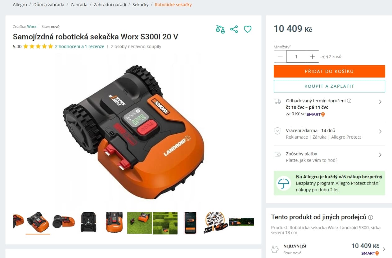 Robotická sekačka Worx Garden 300m