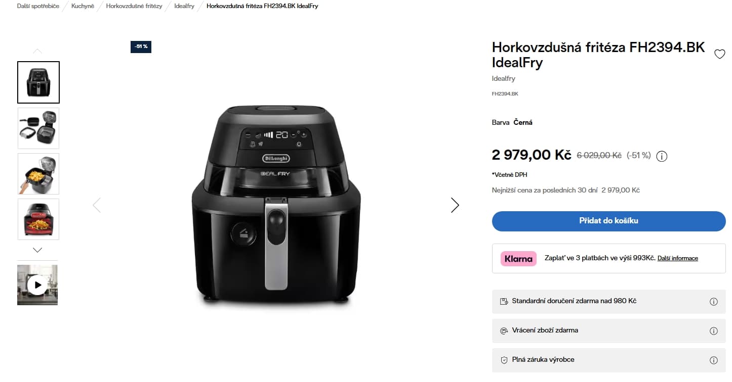 Horkovzdušná fritéza DeLonghi 1,5 l