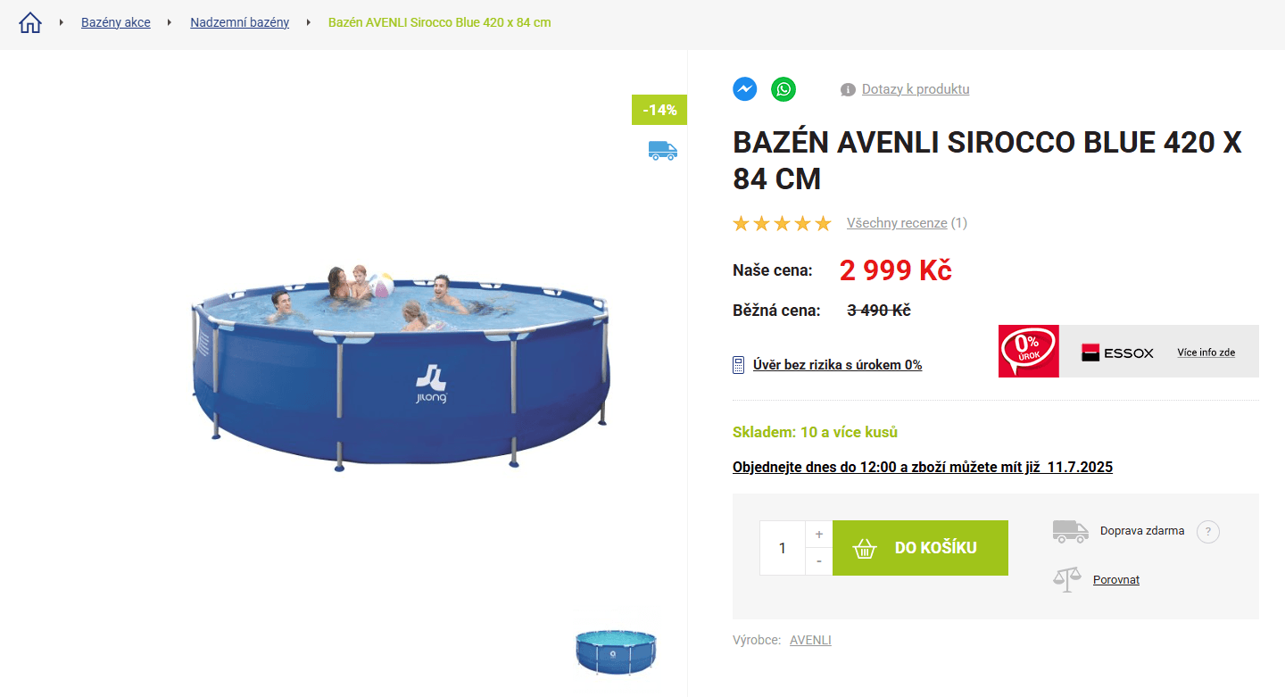 Bazén AVENLI Sirocco Blue 420 x 84 cm