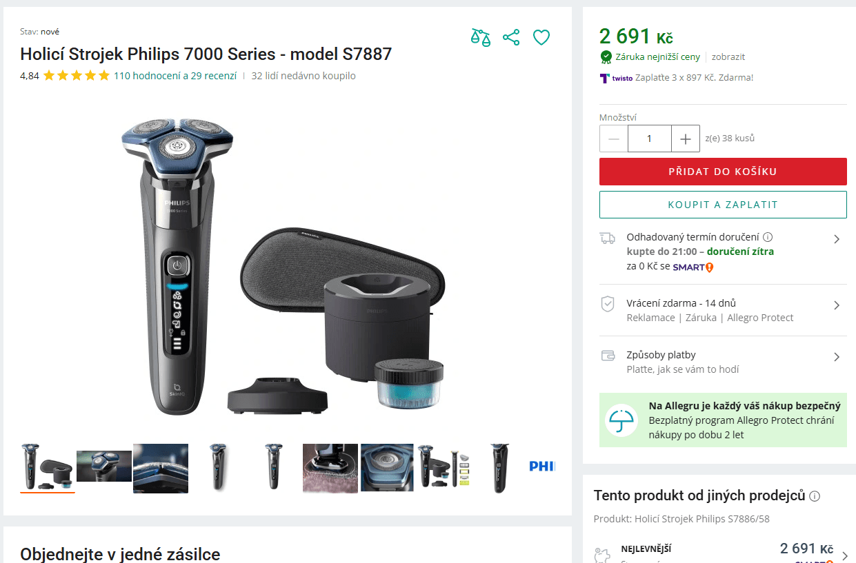 Aku holící strojek Philips Wet & Dry S7887