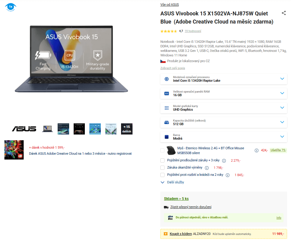 Asus i5 4,6GHz, 16/512GB, 15,6"