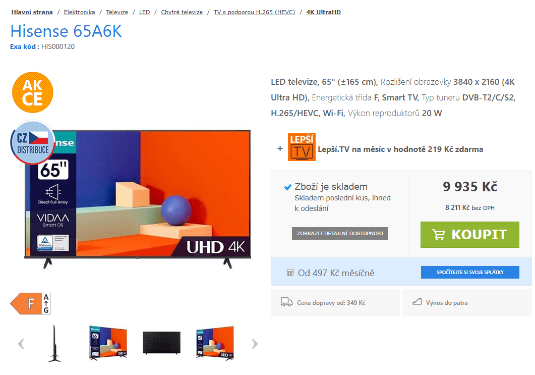 4K, Smart TV, HDR, 165cm, Hisense