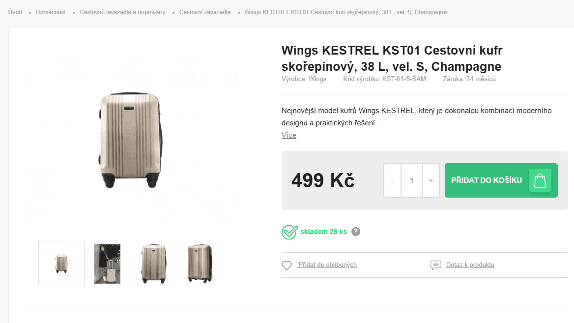 Skořepinový kufr WINGS 38 l.