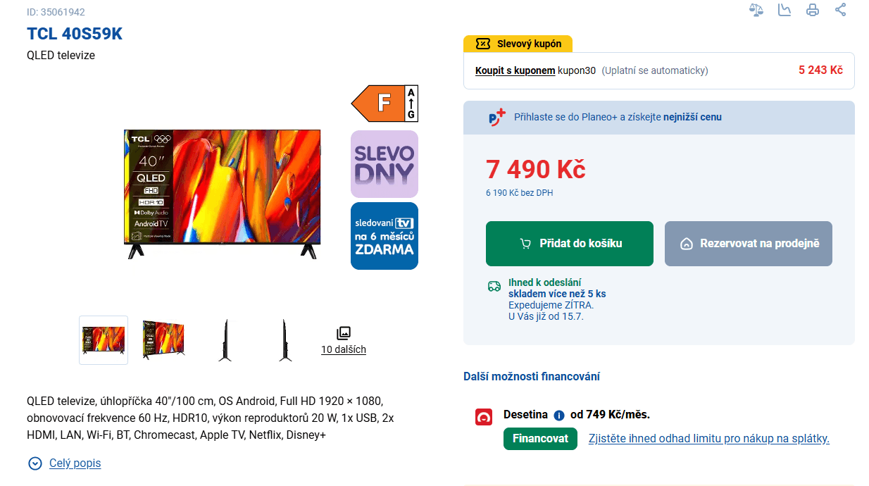 Full HD QLED Smart, Wifi TV 100 cm TCL