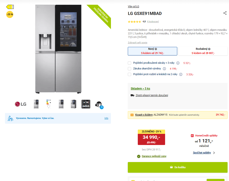Am. lednice LG, Instaview, led, WIFI