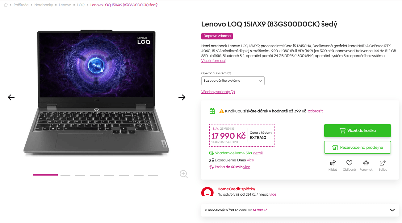 Lenovo i5 4,4GHz, 24/512GB, 8GB Nvidia, 15,6"