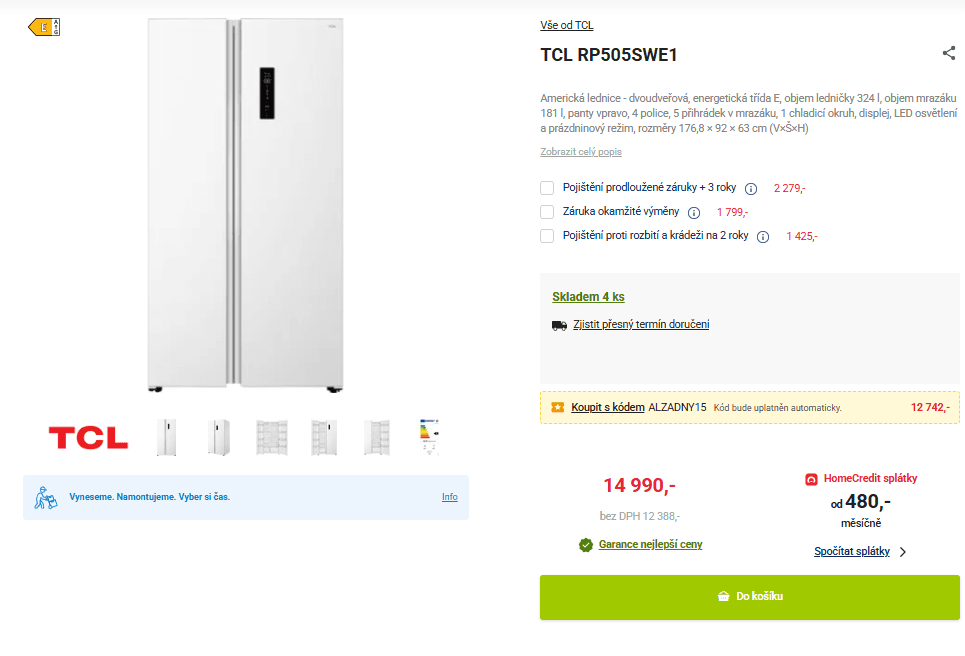 Americká lednice TCL, TNF, 177 cm
