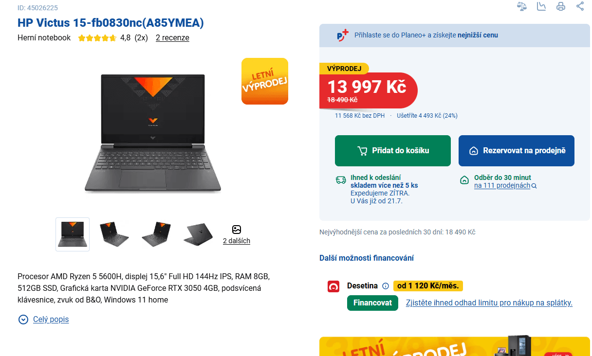 HP 4,2GHz, 8/512GB, 4GB Nvidia, 15,6"