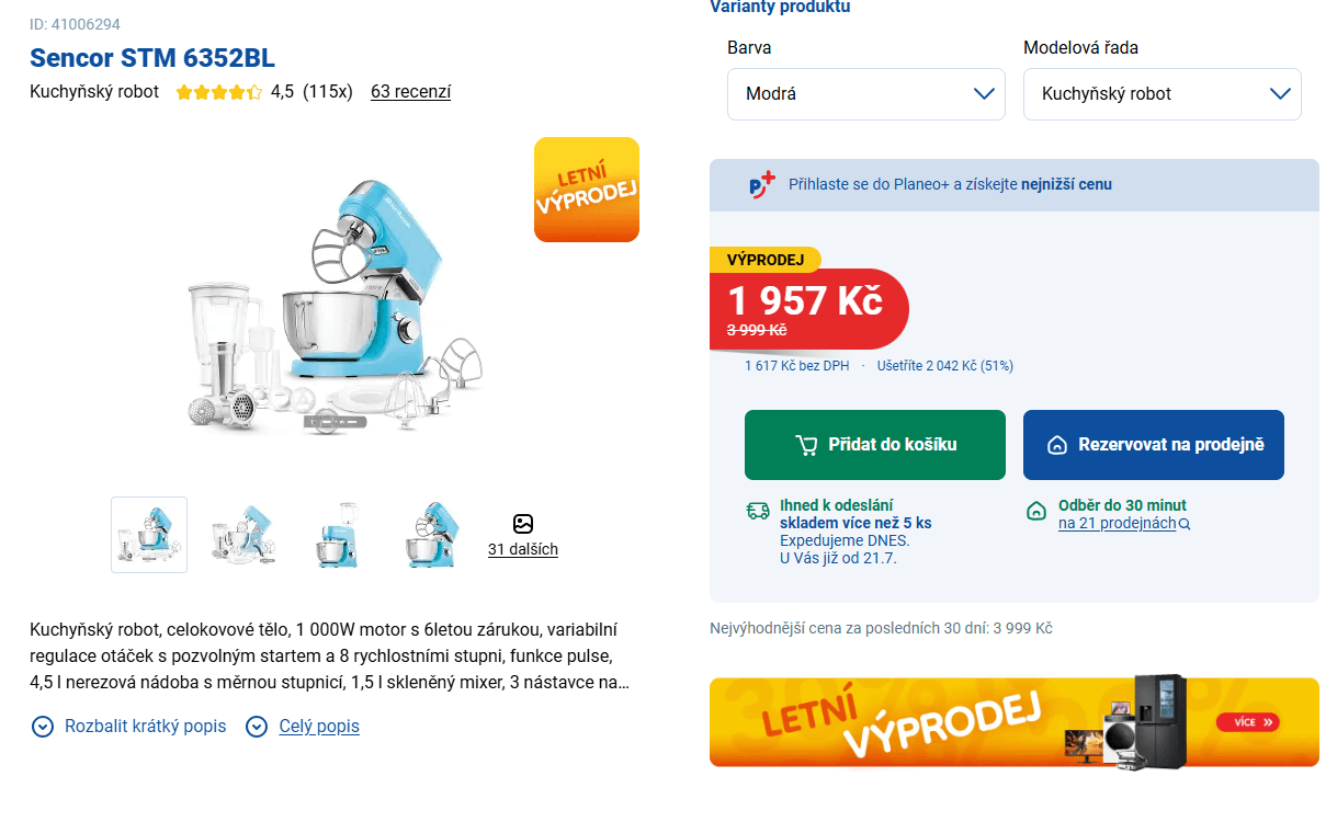 Kuchyňský robot Sencor, příslušenství