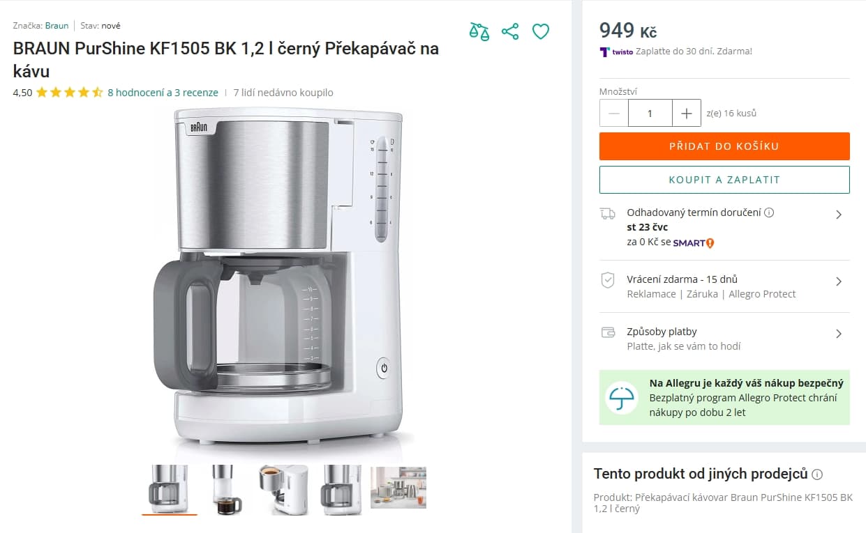Překapávací kávovar Braun, 10 šálků, Optibrew