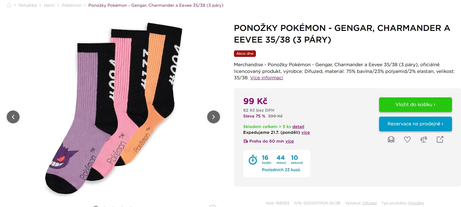 Ponožky Pokémon 3 páry, 35/38