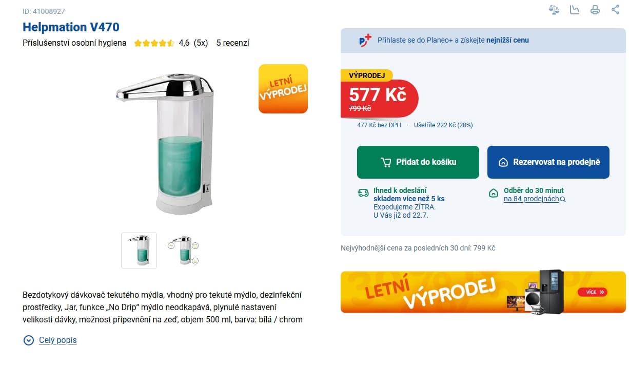 Bezdotykový dávkovač mýdla Helpmation 500 ml