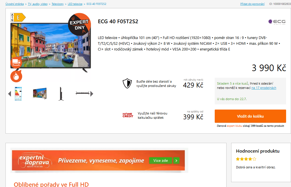 Full HD TV, T2, 101 cm, ECG