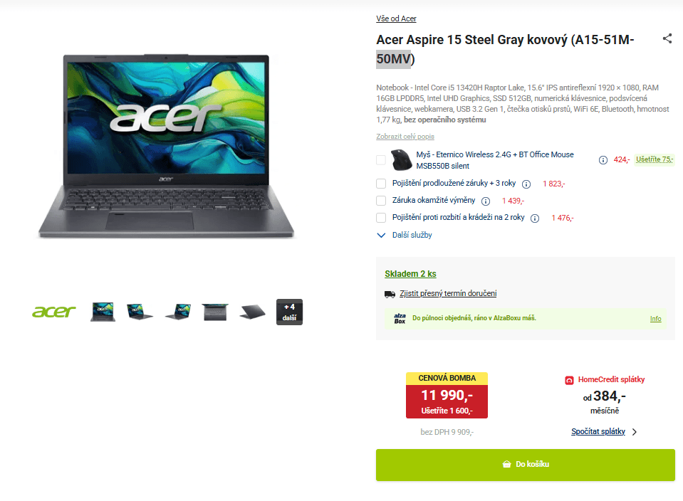 Acer i5 4,6GHz, 16/512GB, 15,6"
